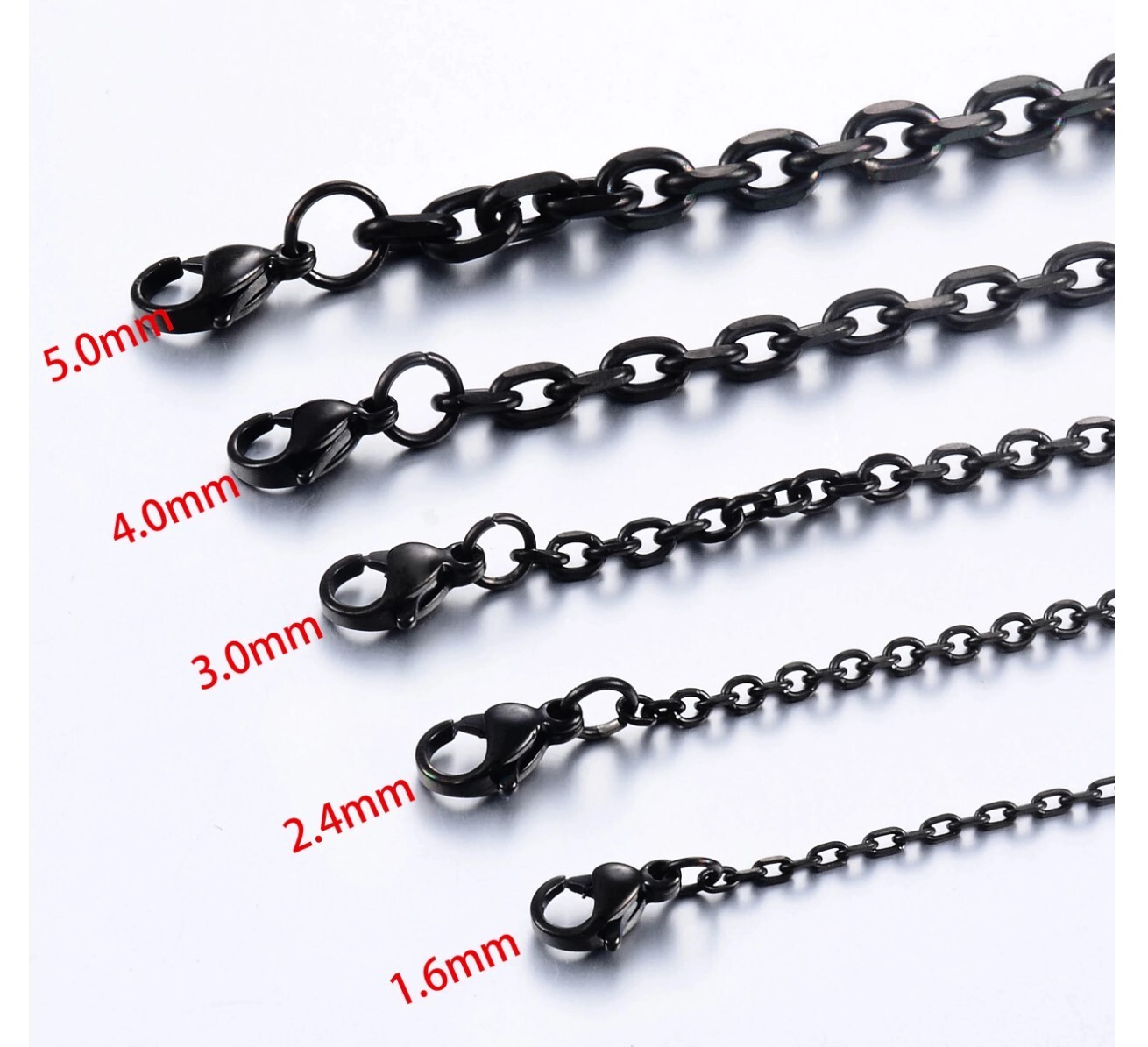 Black Plated Stainless Steel Link Chain 1.6mm (14-30 In)
