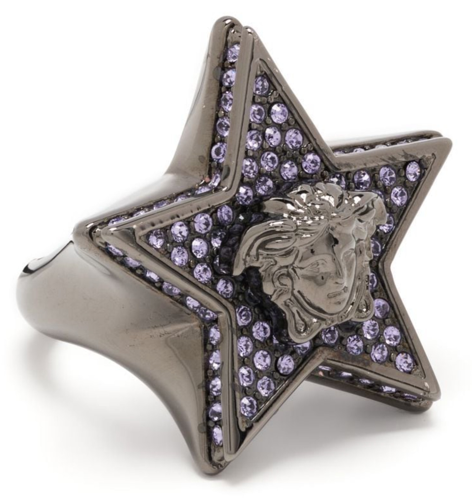 NIB Versace Medusa Logo Star Galaxy Purple Crystal Ruthenium Ring 15 US 7 $695