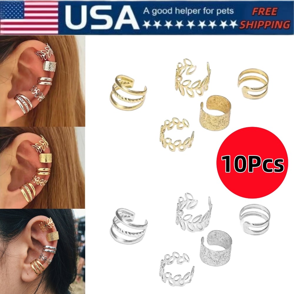 5 Gold 5 Silver Clip On Ear Cuffs 10Pcs Non Pierced Ear Wrap Earrings