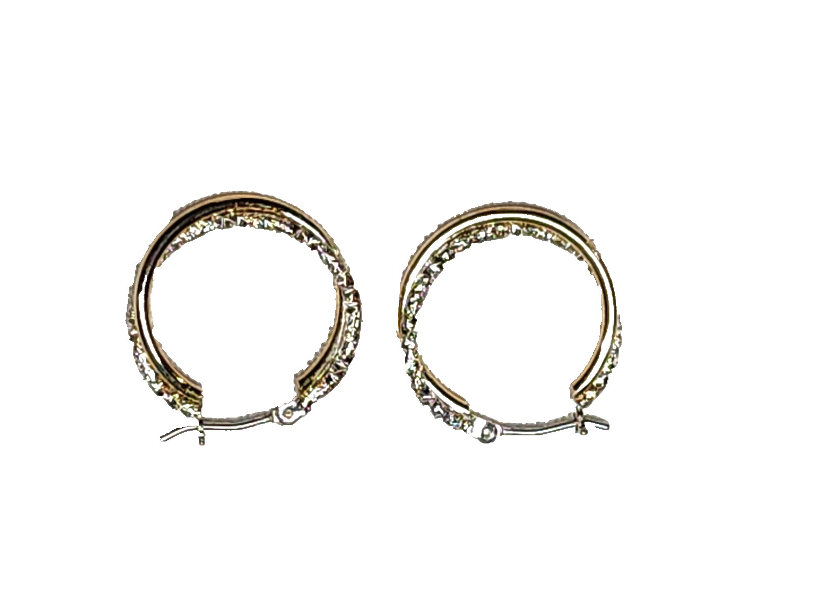 Gold & Textured Silver Tones Double Hoop Fashion Costume Retro 7/8″ English Lock