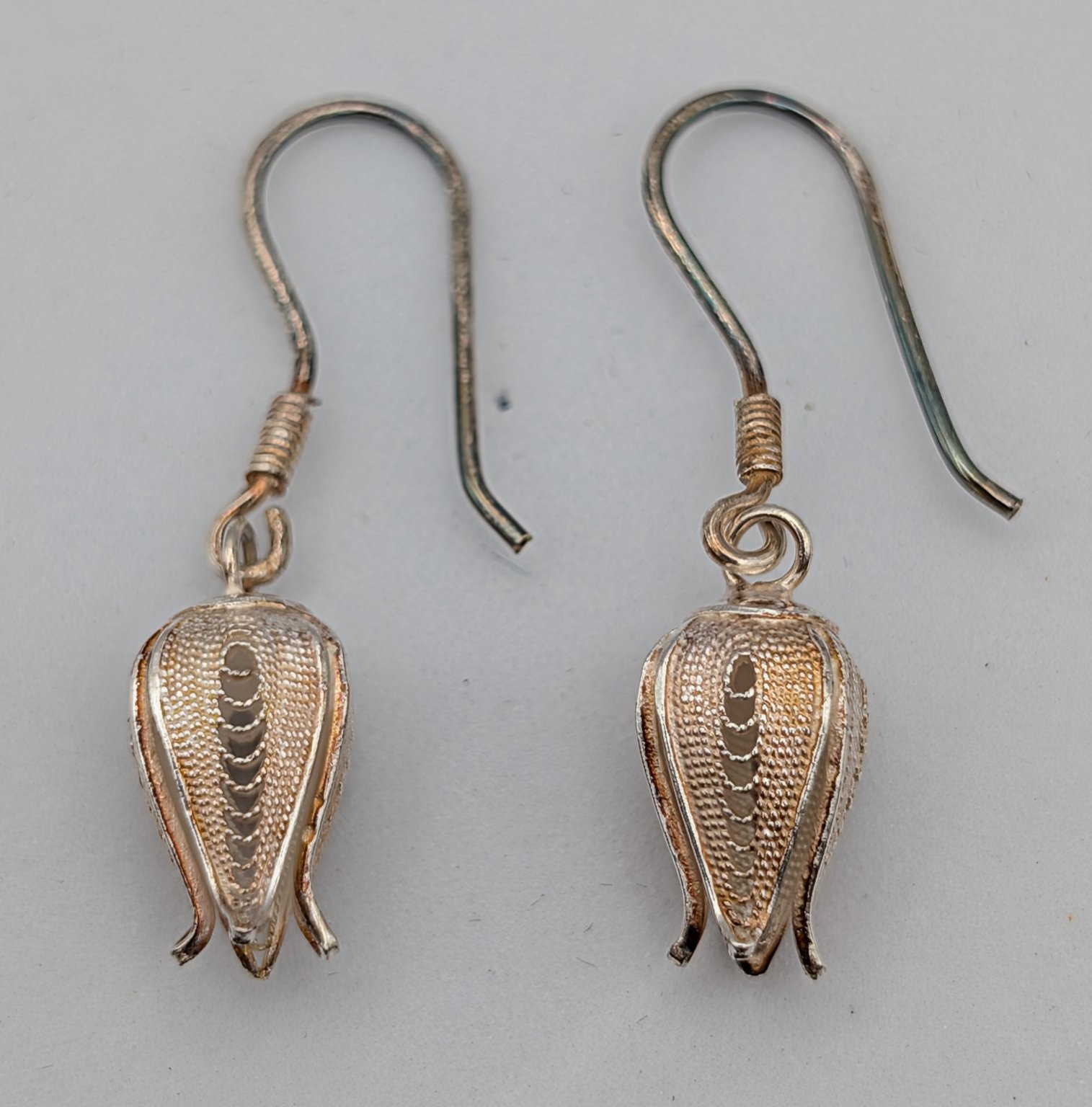 Ten Thousand Villages Jasmine Bud Earrings Handcrafted Silver 1.25in