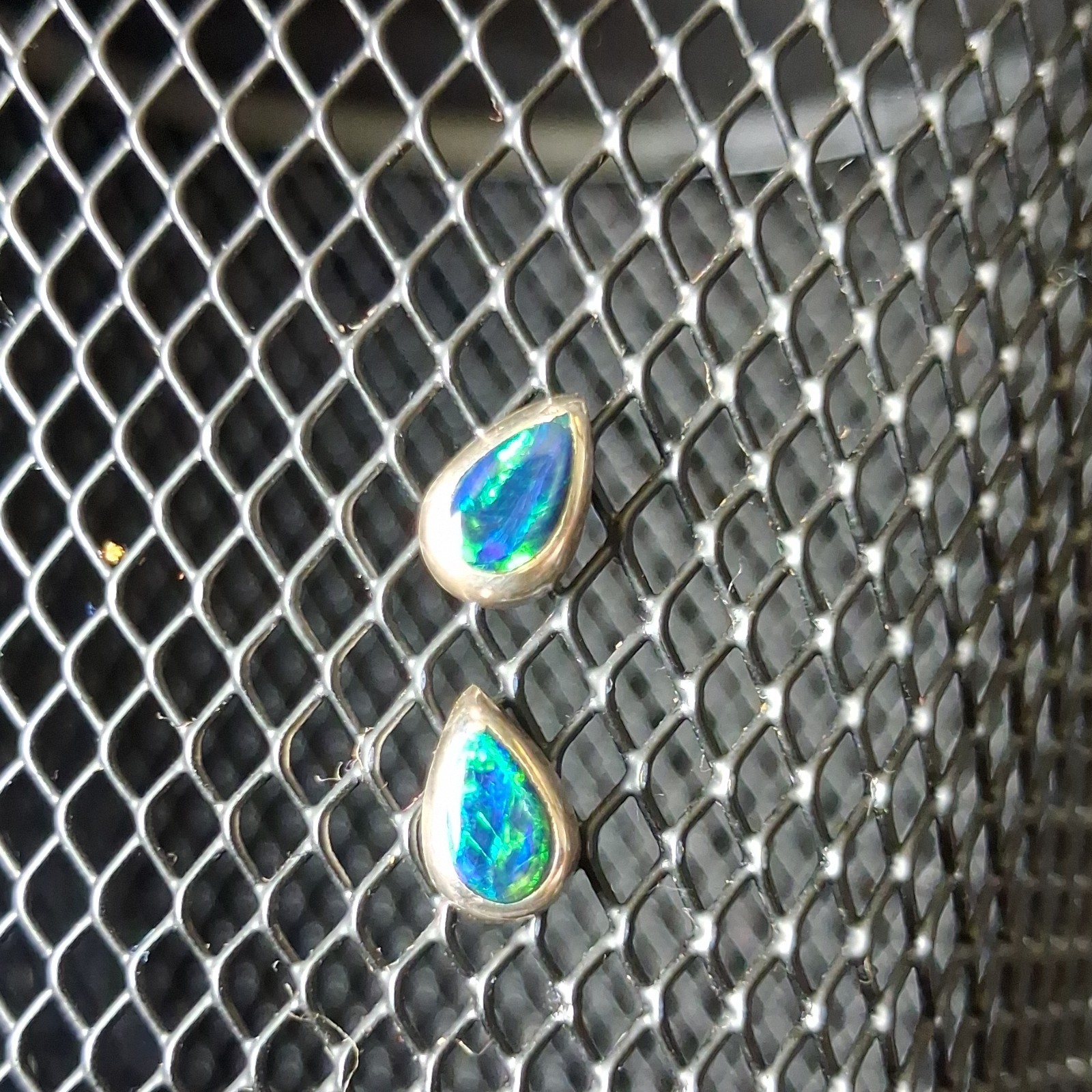 Sterling Silver Oval Green/Blue Opal Stud Earrings Bezel Set Butterfly Back