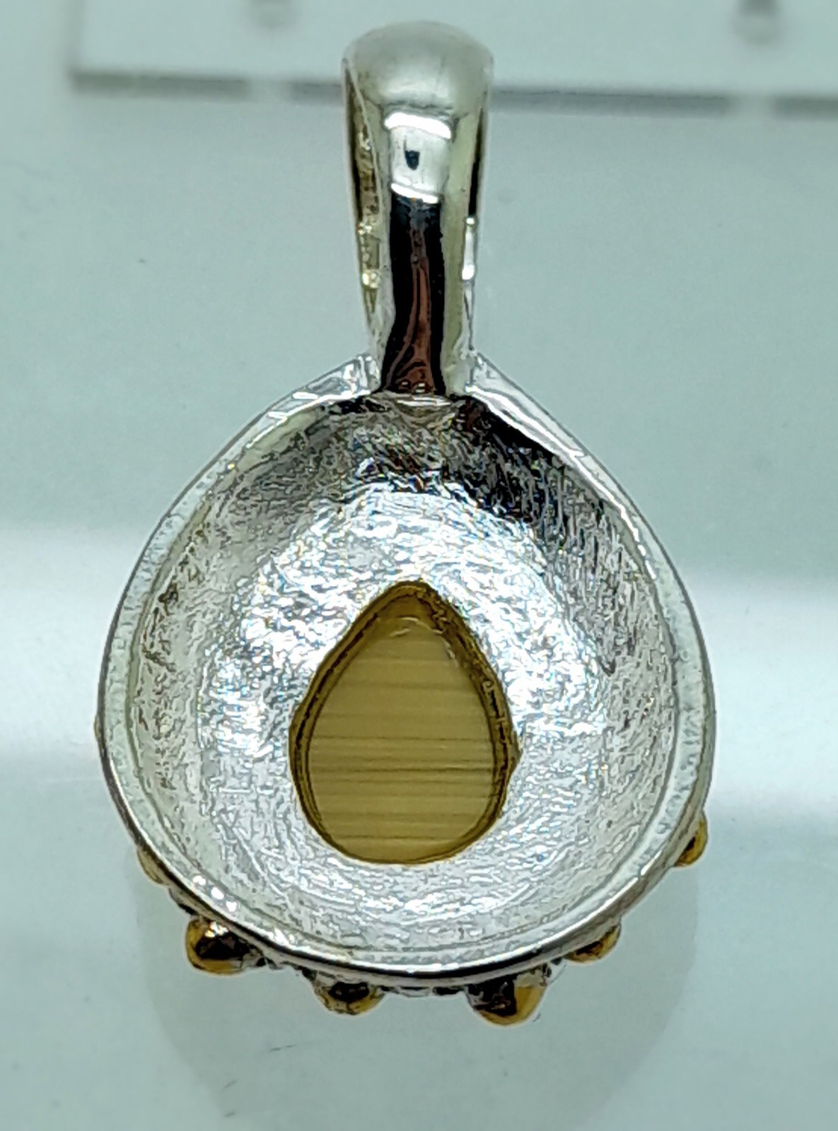 Chunky teardrop shape Gold & silver brown Cat eye pendant charm fashion jewelry