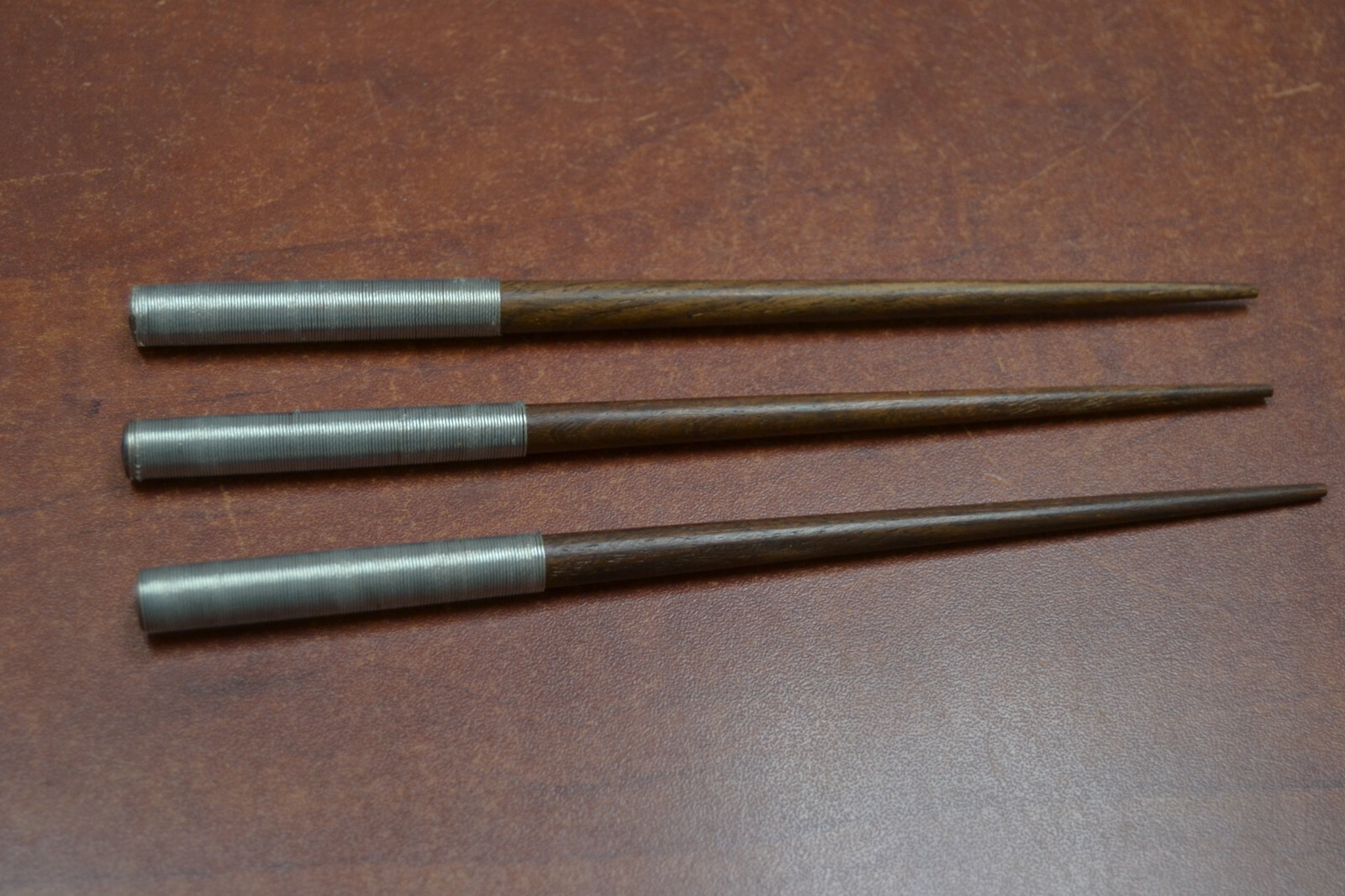 3 PCS HANDMADE SILVER PLATED RIM WOOD HAIR STICKS #HP-106