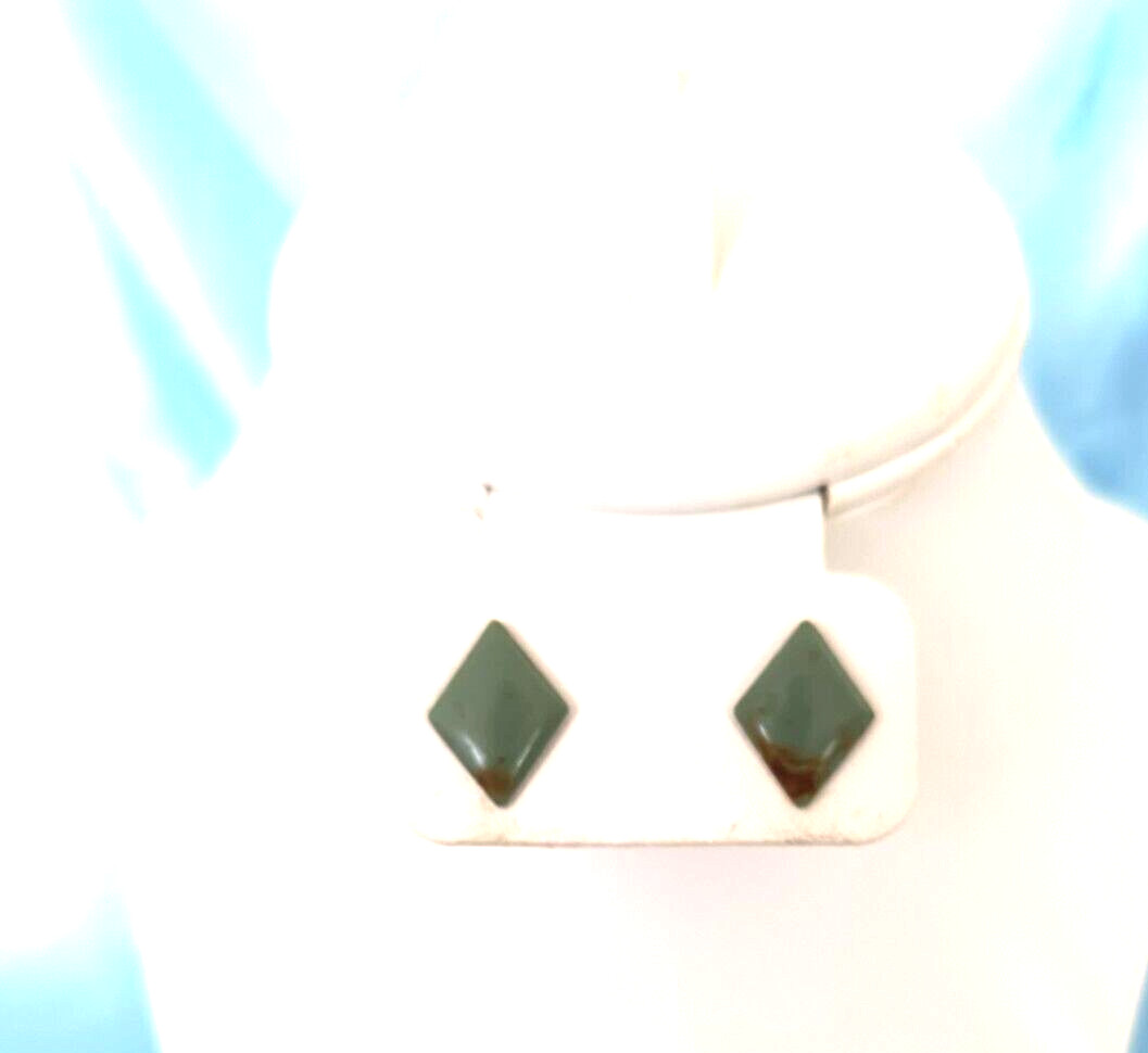 Women’s Stud/ Post Earrings Green Brown Diamond Shaped Metal 5/8″ La Posuette