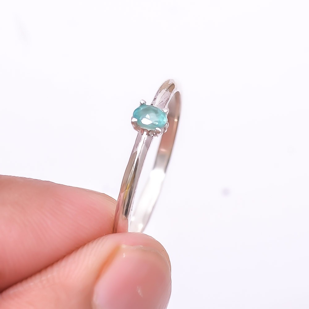 Paraiba Tourmaline – Brazil Solitaire Gemstone 925 Sterling Silver Ring s.9 Sk43