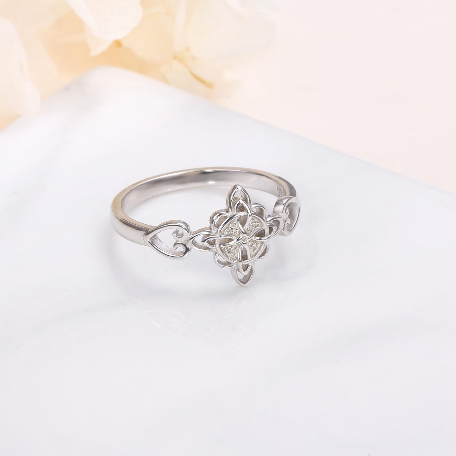 S925 Sterling Silver Ring Celtic Knot Heart Cross Eternity Band Stackable Wit…