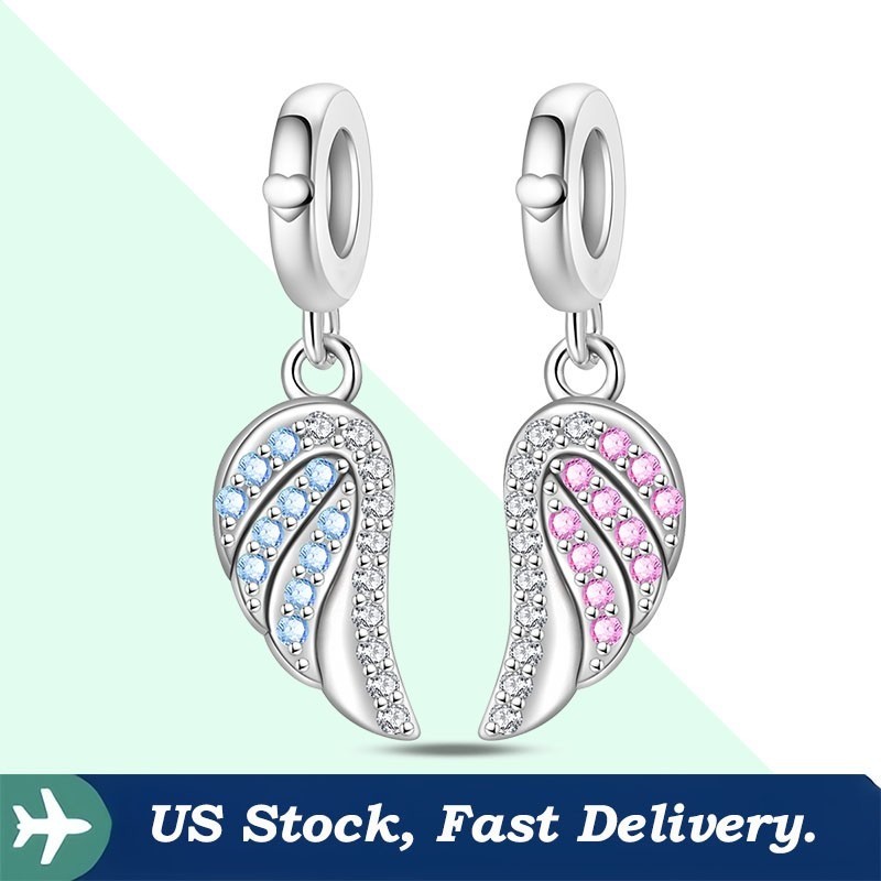KUNSIR 925 Sterling Silver Couple Wing Charm For Bracelet or Necklace Pendant
