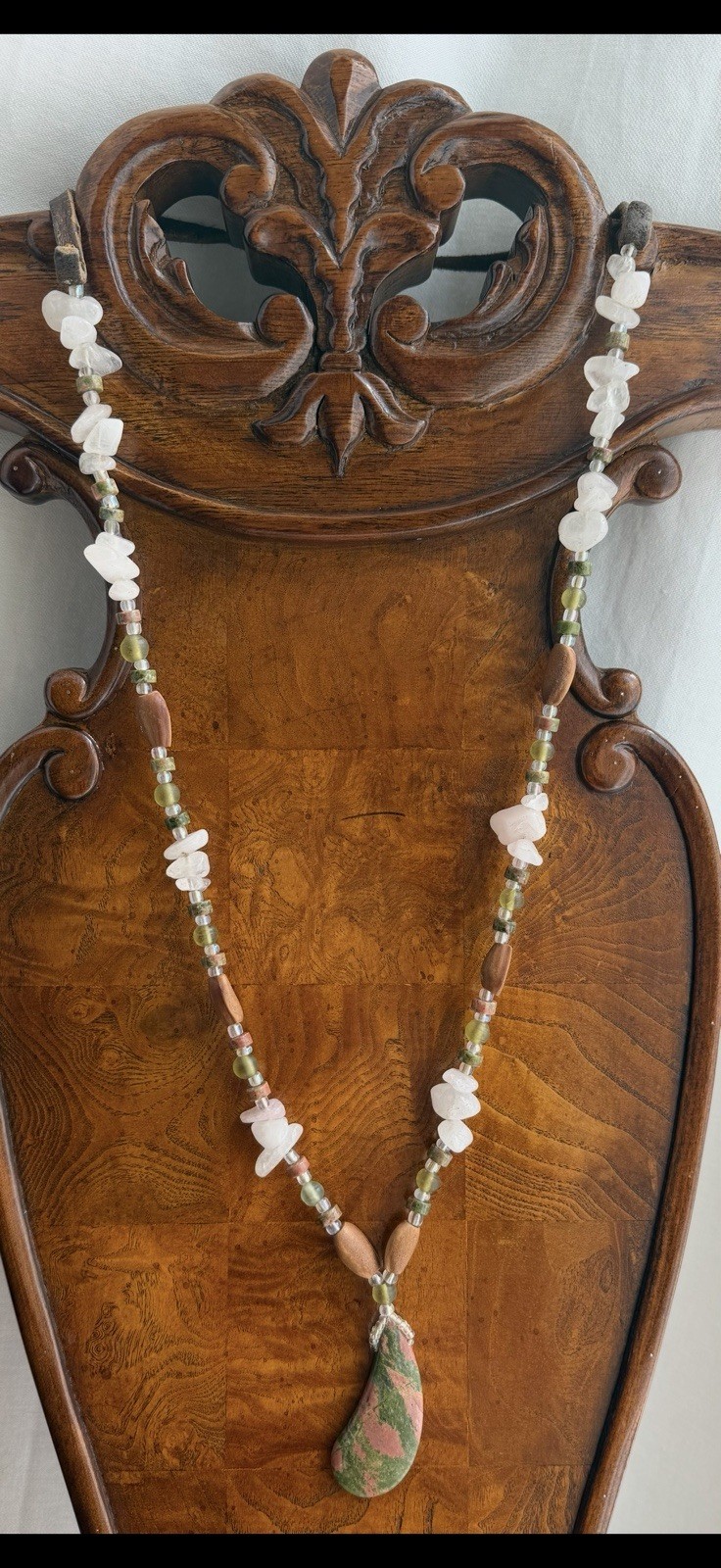 Unakite Jasper Pendant Beaded Necklace.