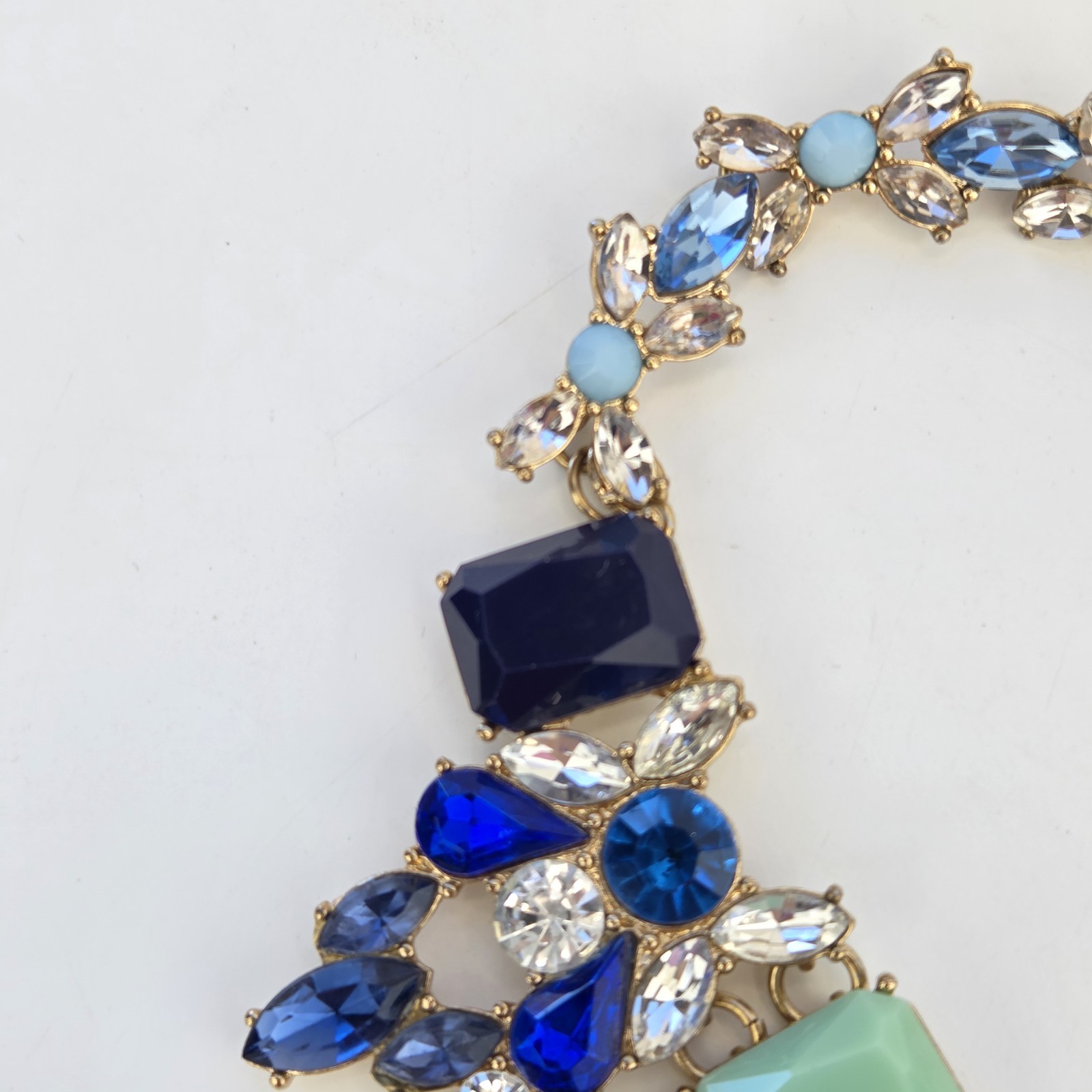 Natasha Statement Necklace 17″ Multi Colored Acrylic And Glass Stones Gold Tone