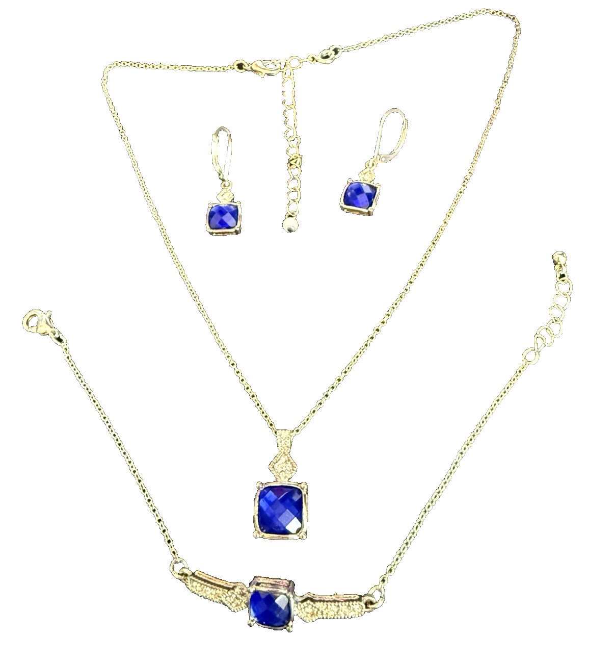 (Avon) Majestic Beauty Necklace & Earring Set blue and gold tone
