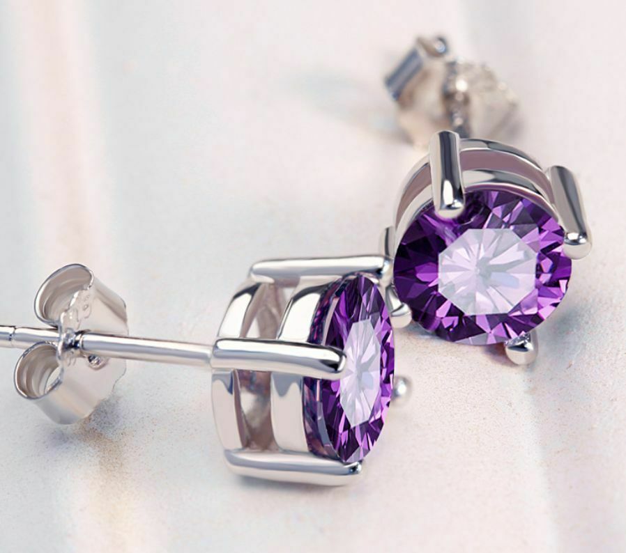 Sterling Silver 925 BASKET SET 4 Prong Stud Earrings Round Cut Cubic Zirconia G1