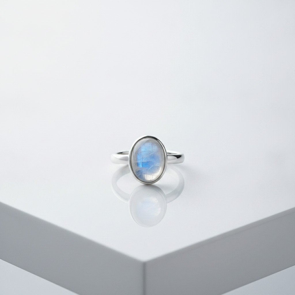 925 Sterling Silver Moonstone Ring, Oval Moonstone Gemstone Ring