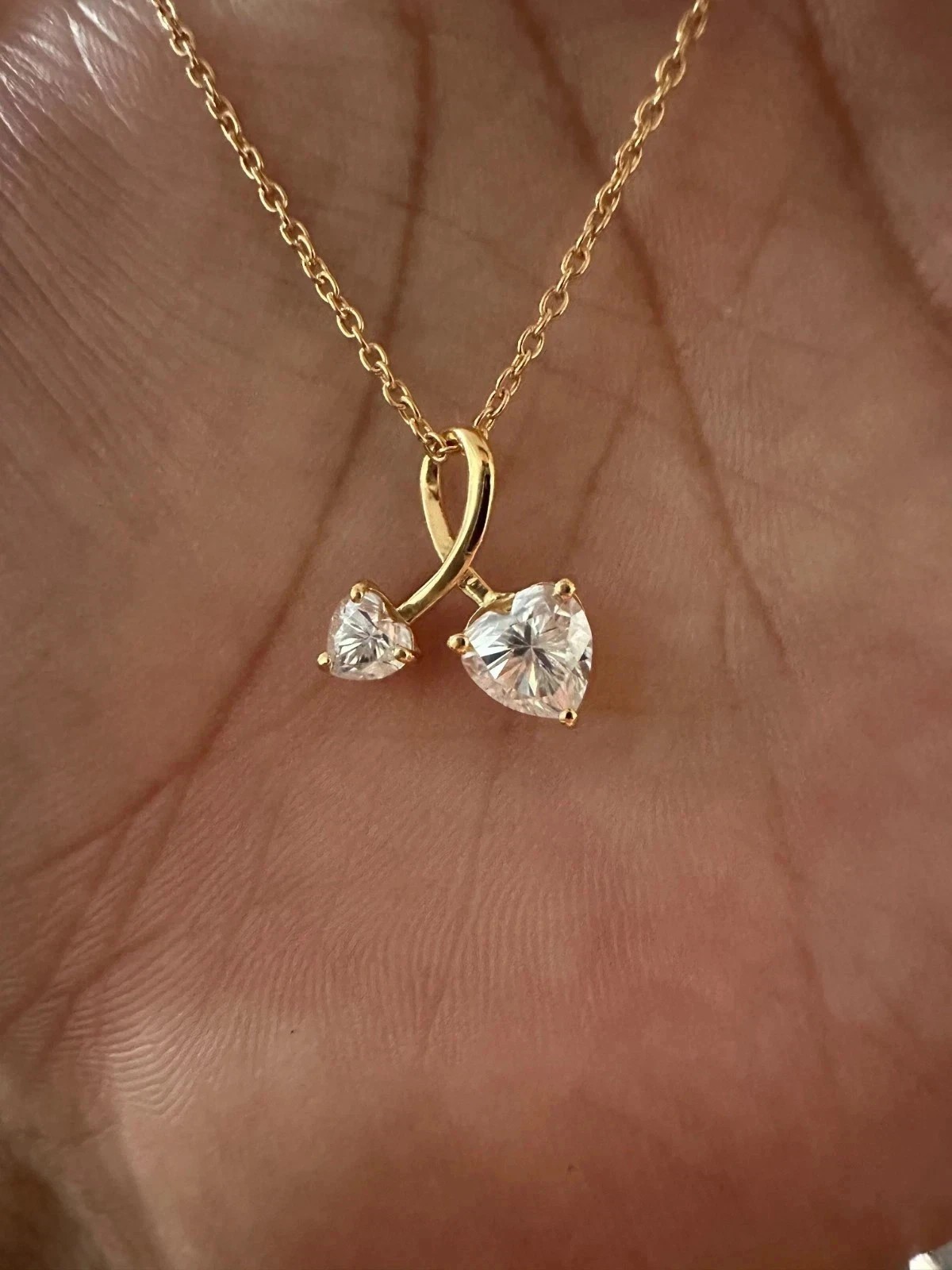 Pretty Two Stone Pendant 2Ct Heart Cut Simulated Diamond 14k Yellow Gold Plated