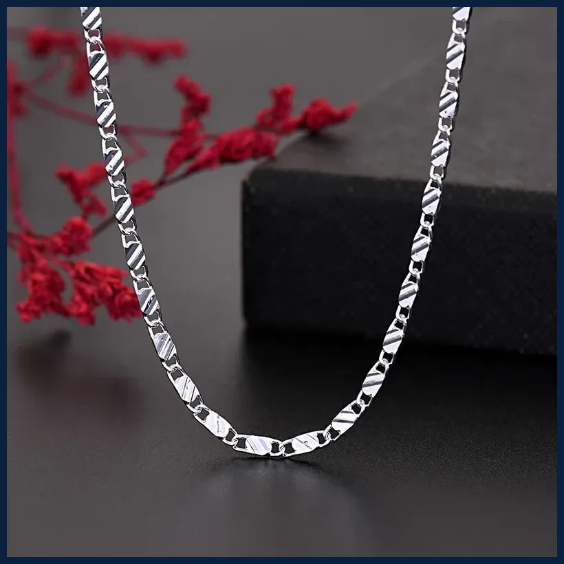 New 925 Sterling Silver fine 2MM flat Clavicle chains Necklaces for Men Women