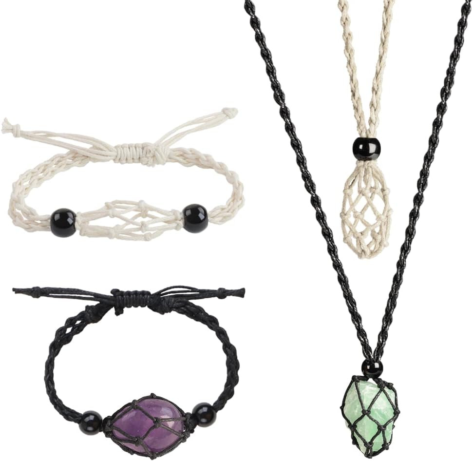 4 PCS Crystal Cage Necklace and Bracelet Cord Holder Empty Stone Holder