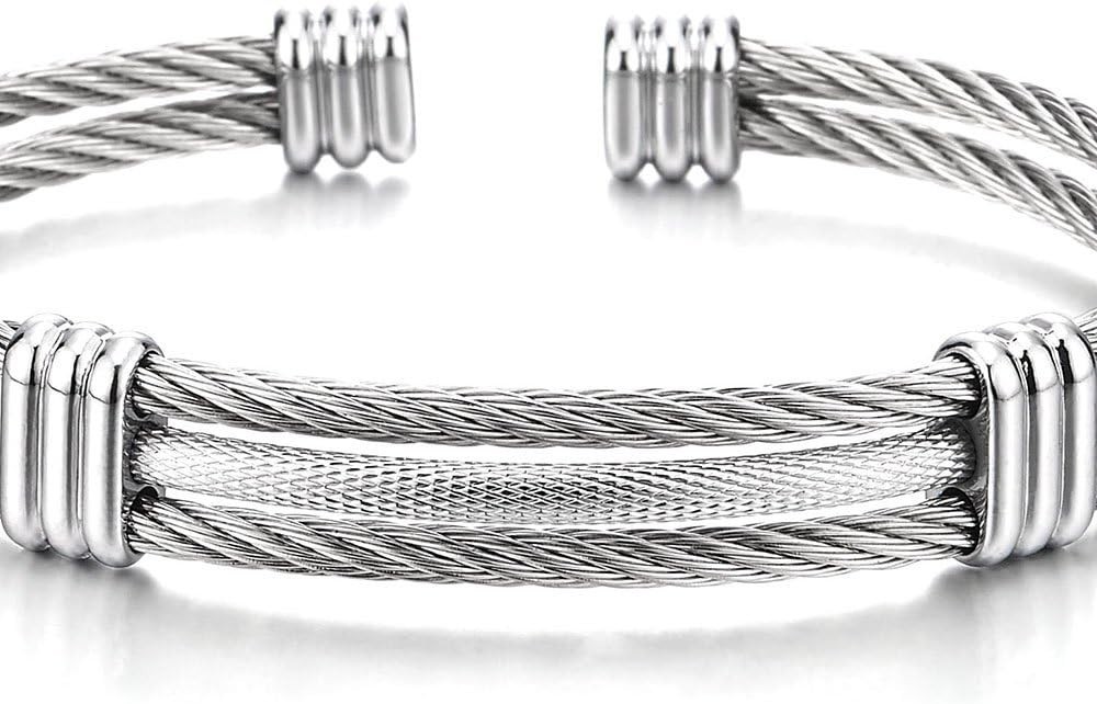 Sophisticated Twisted Cable Cuff Bracelet in Stainless Steel, Fits 19-22cm