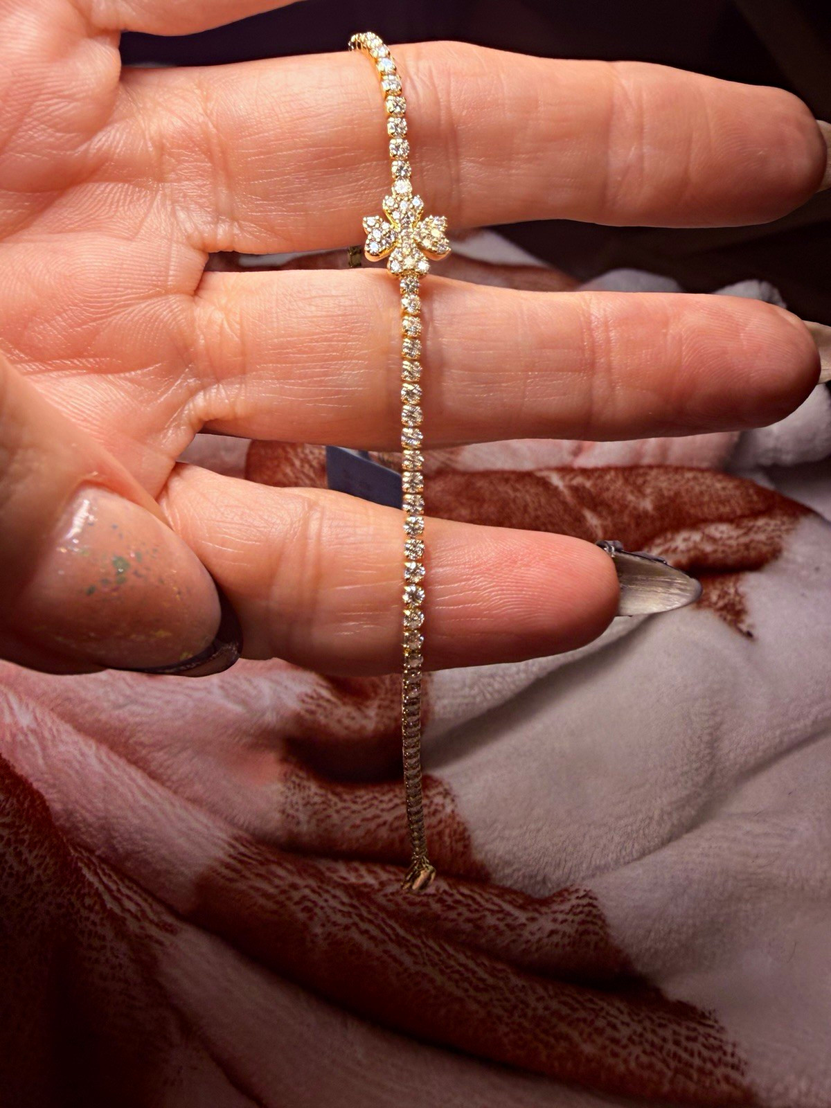Moissanite Four Leaf Clover Tennis Bracelet 18K Gold Filled 6.5” + 1” VVS D