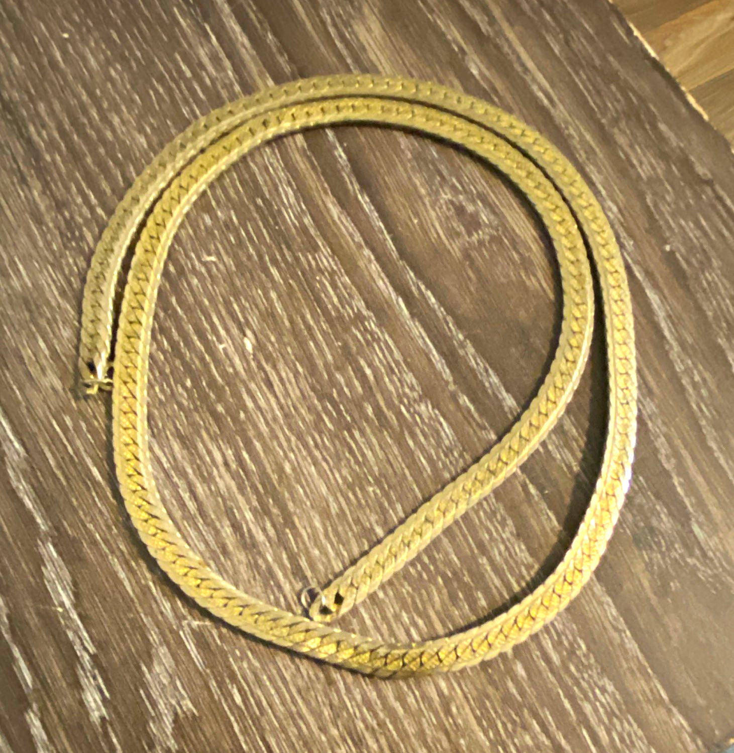 Gold Tone Herringbone Chain Necklace, Metal, No Stone, 0 Gemstones