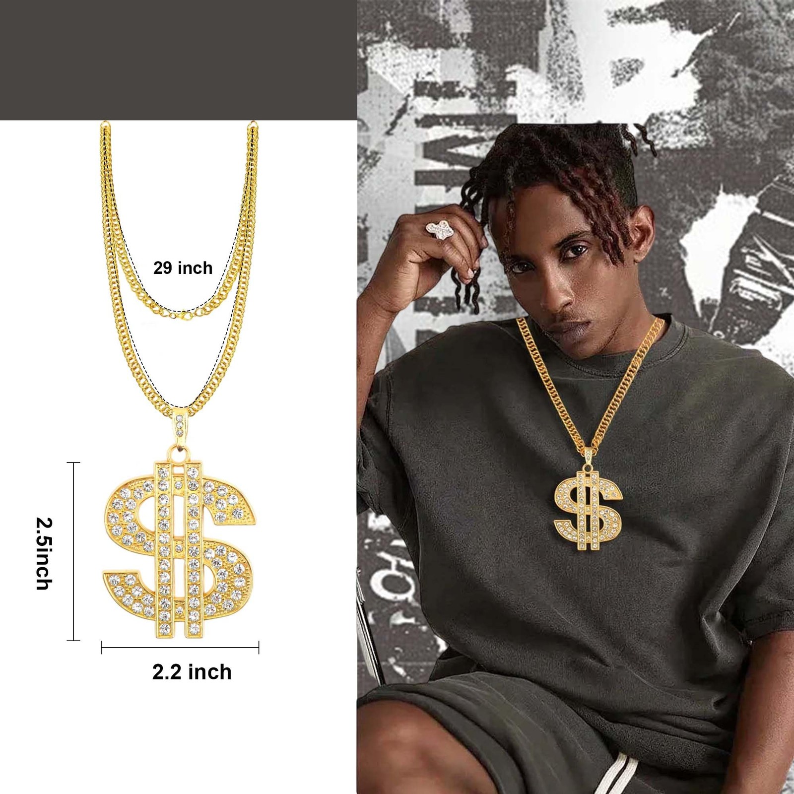 Money Chain Necklace Dollar Sign Chain Gold Dollar Sign Necklace Hip Hop Gold…