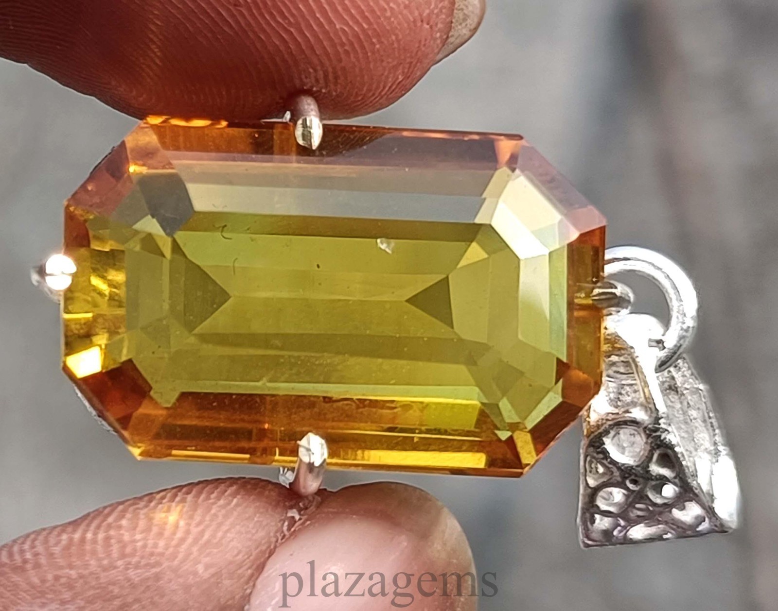 Natural Yellow Sapphire Pendant 51.05 Ct Emerald Cut 925 Silver Free Chain 5DSL