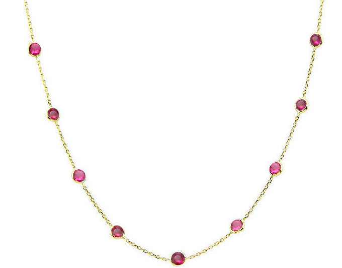14K Yellow Gold Necklace With Round Red Cubic Zirconia 24 Inches