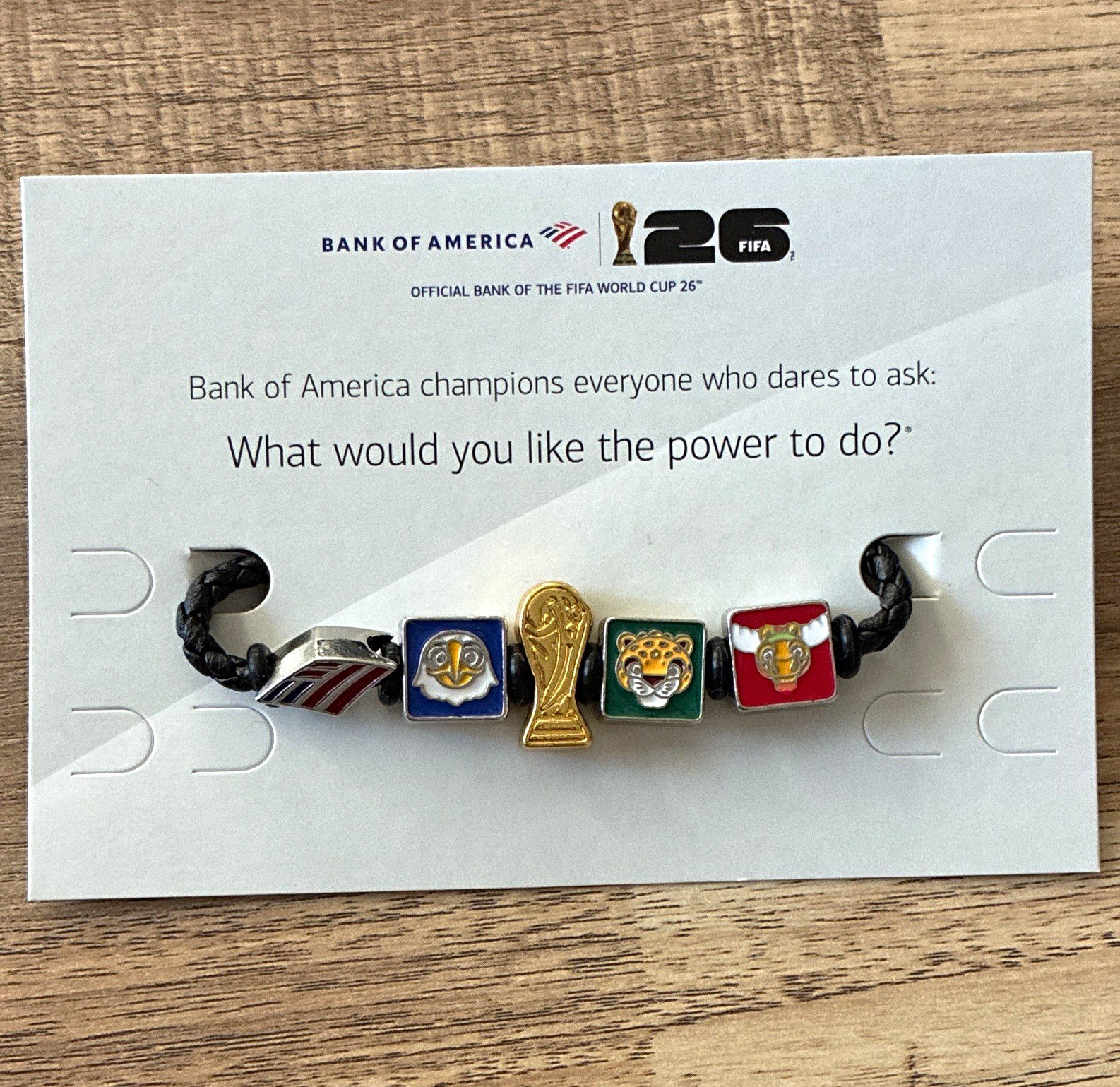 Bank of America FIFA World Cup 26 Black Cord Charm Bracelet, Enamel Sports
