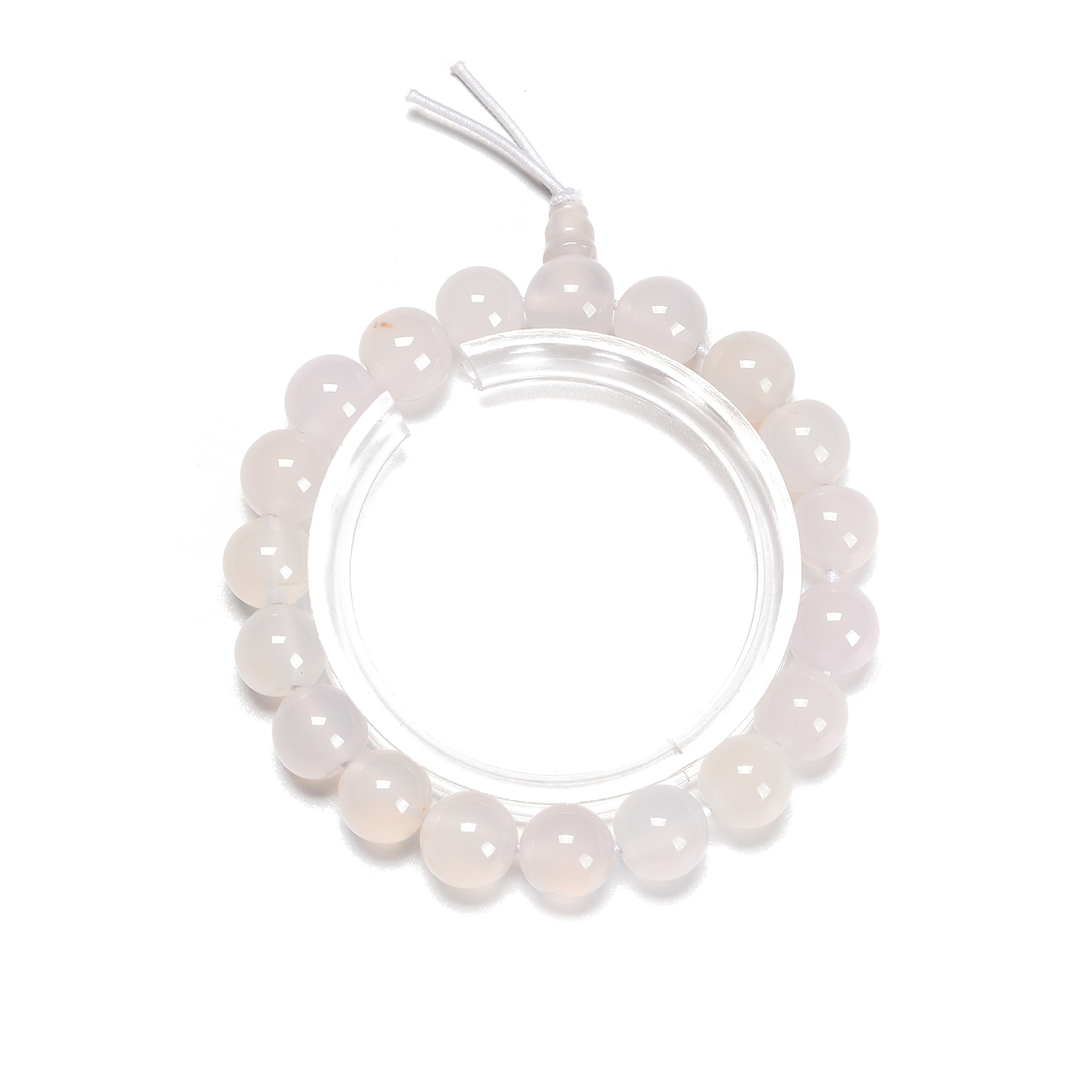 White Agate Smooth Round With Guru Beaded Bracelet Size 8mm 10mm 7.5” Length