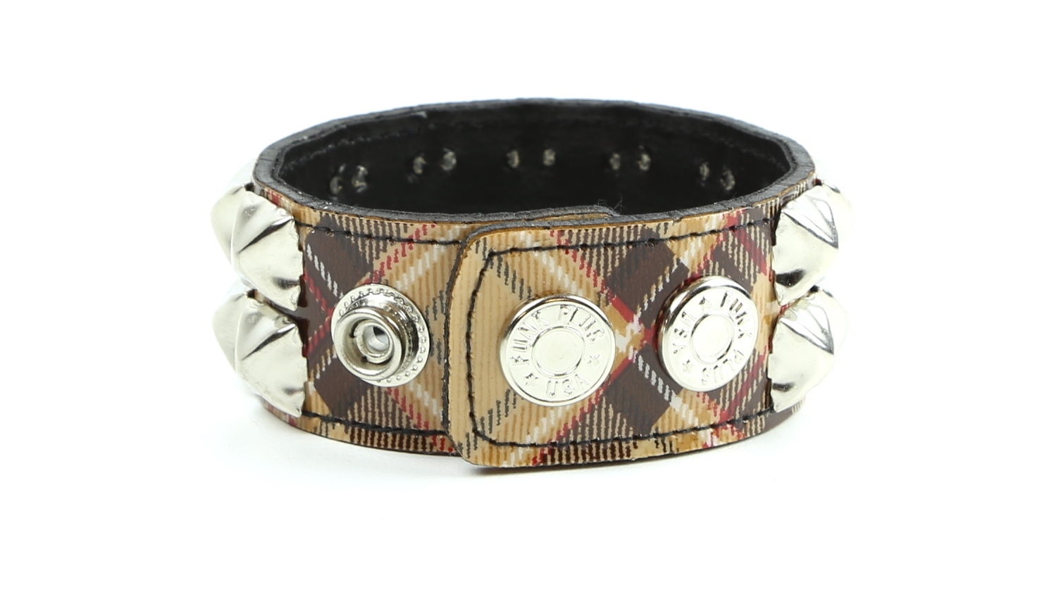 Yellow Plaid Studded Bracelet Punk Goth Metal
