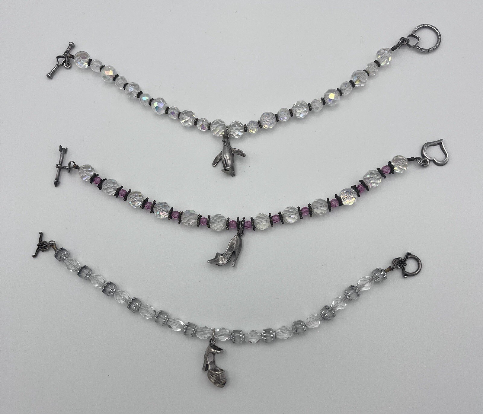 Handcrafted Glass Crystal Bracelets W/ Sterling 925 Dangle Charm Heels Penguin