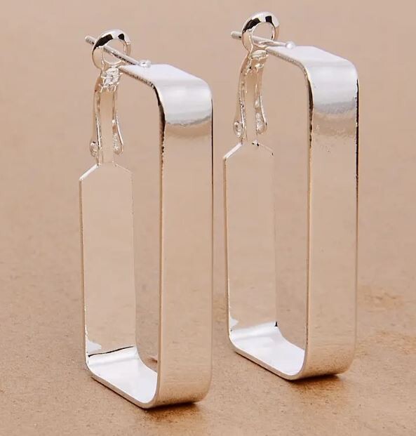 NEW MEDIUM LARGE RECTANGLE HOOP EARRINGS SILVER LEVER BACK LIGHTWEIGHT 1.5″