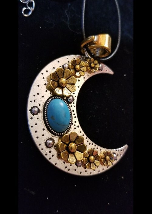 53x22x6mm Blue Turquoise Tibetan Silver/Gold Moon Pendant Bead K51685