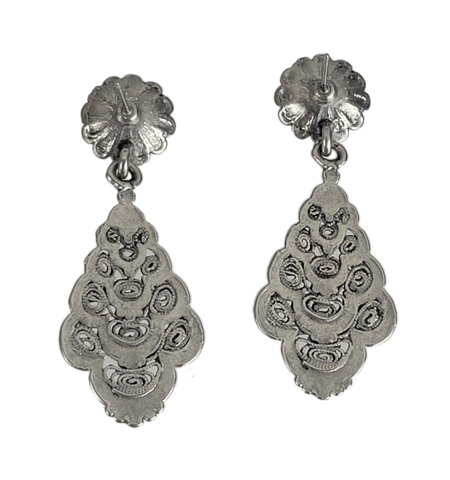 Avante Silver Tone Filigree Textured Dangle Earrings Pierced 2 1/8″ Made in USA