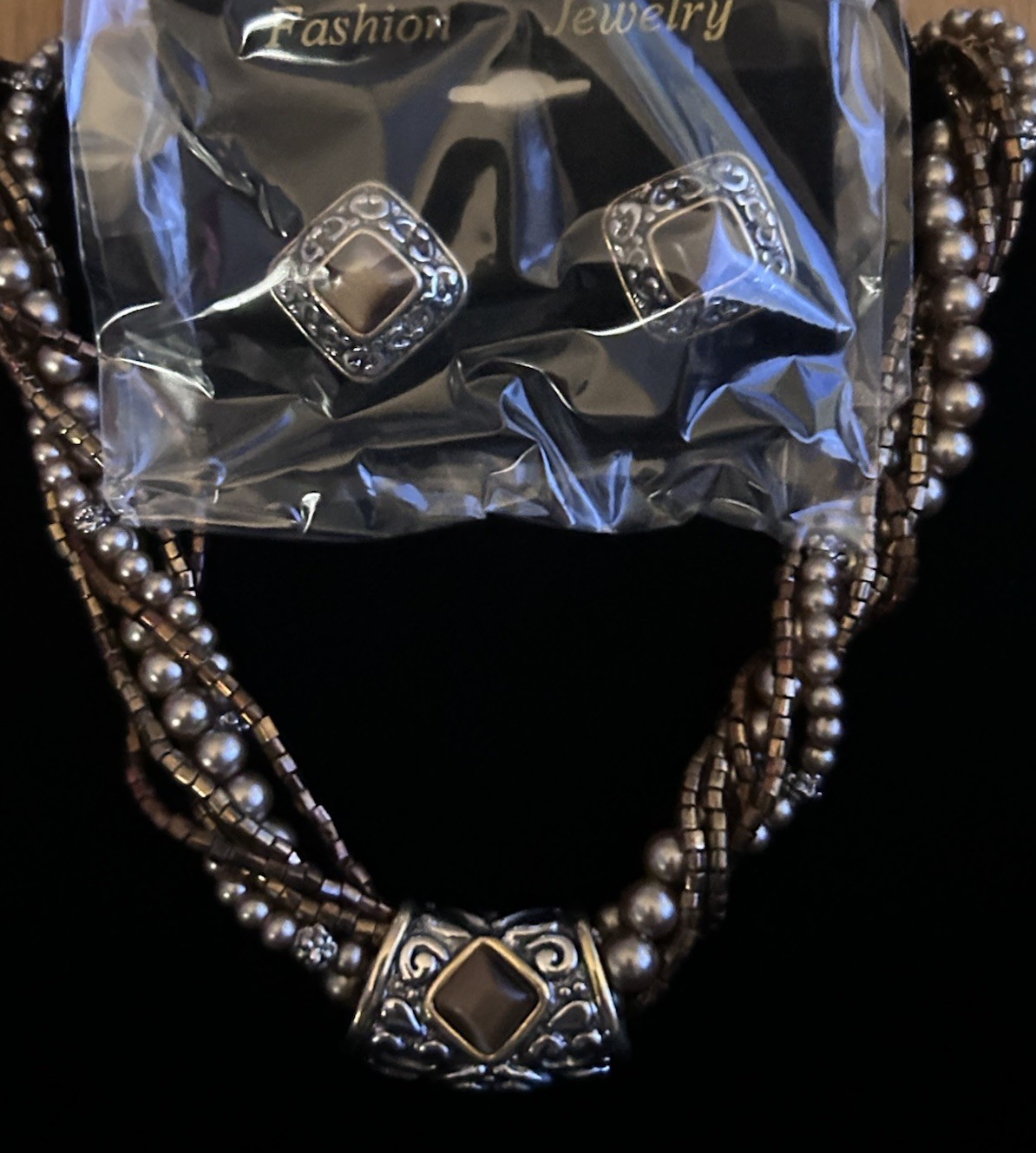 park lane necklace set Brown Gold Silver Beaded Beautiful $130!