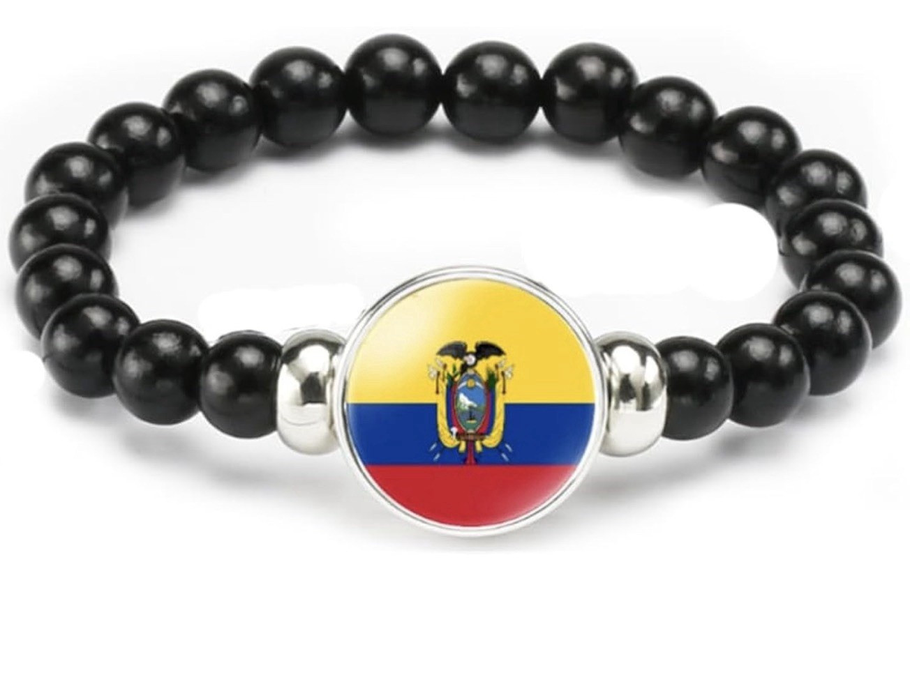 Black Adjustable Beaded Bracelet Snap Closure Round Ecuador Flag Charm 6 Pack