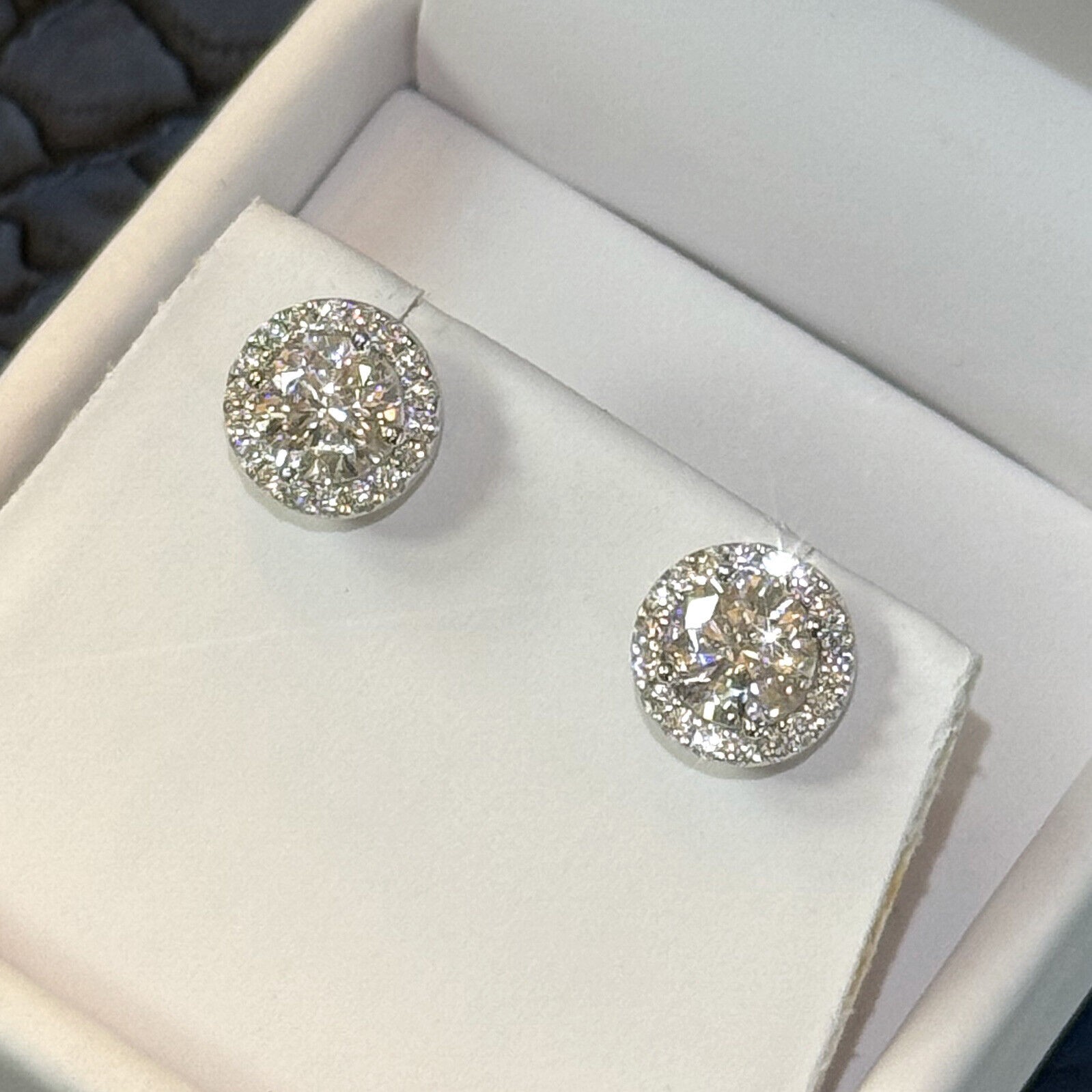 2.00 CTW Moissanite Halo Stud Earrings- 925 Silver or 14K Gold – Unisex