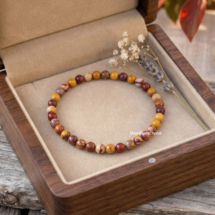 Genuine Mookaite Jasper 4mm Round Bead Stretch Bracelet Earthy Healing Crystal