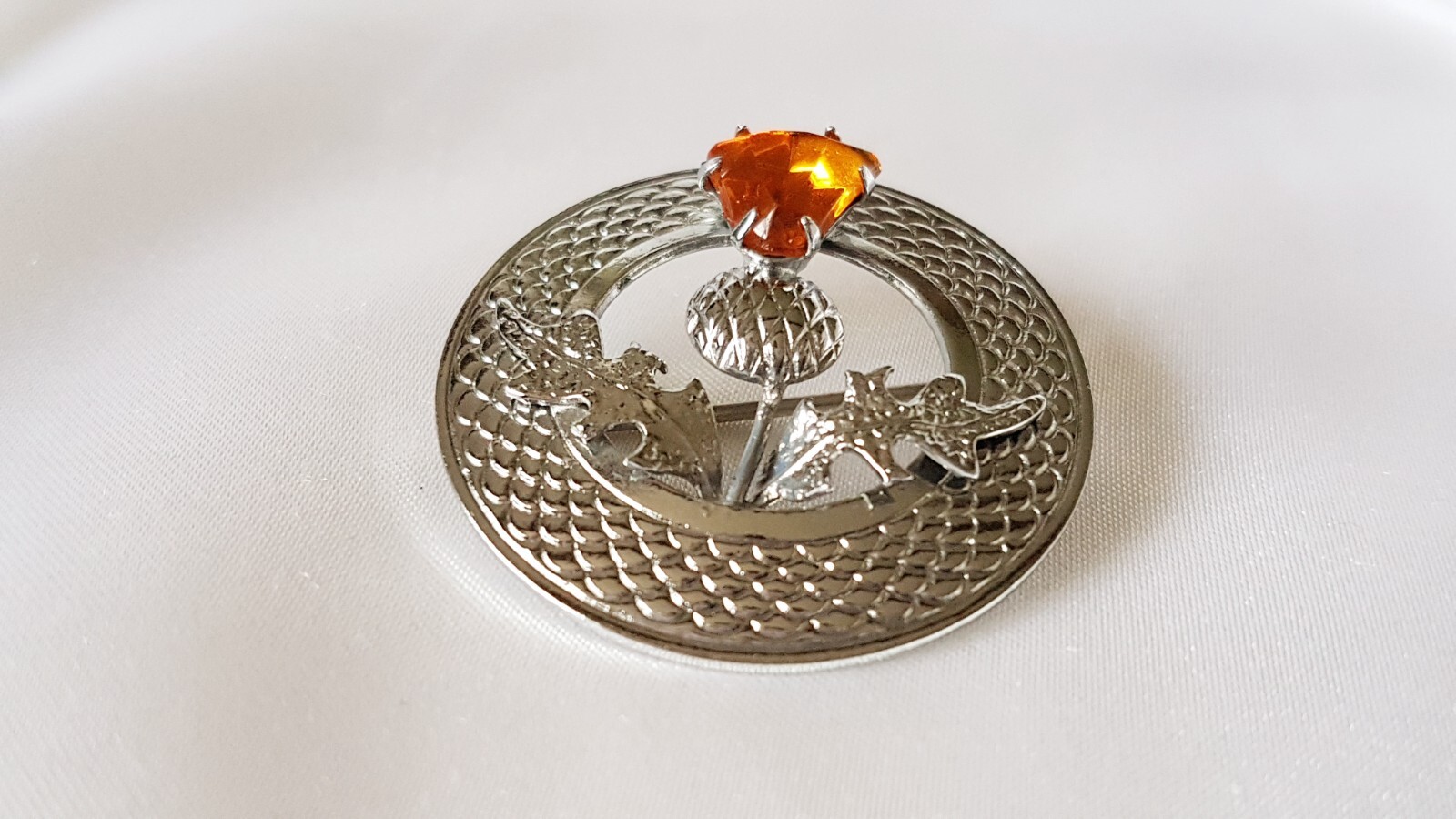Brooch ~ Thistle ~ Amber-Citrine ~ Scottish ~ Silver Tone Metal ~ by Mizpah