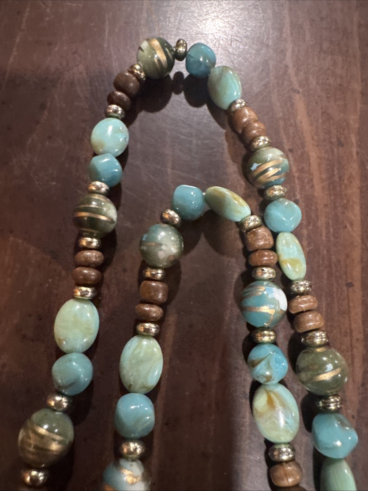 Multi Colored Beaded Necklace Turquoise Brown Blue Silver Tone Southwest 40”