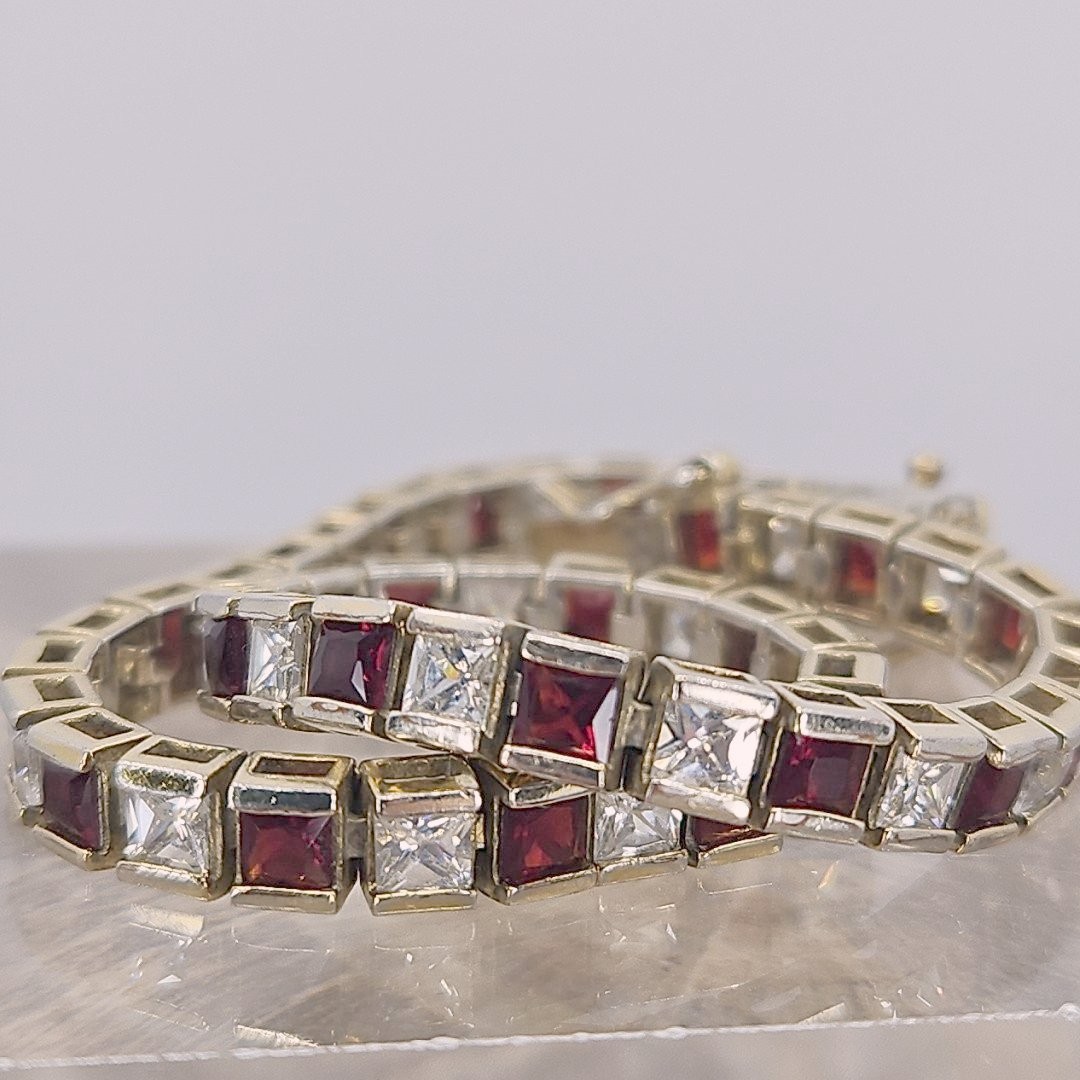 Ross Simons 7.5″ lab created Ruby CZ Tennis Bracelet Gold over Silver 925