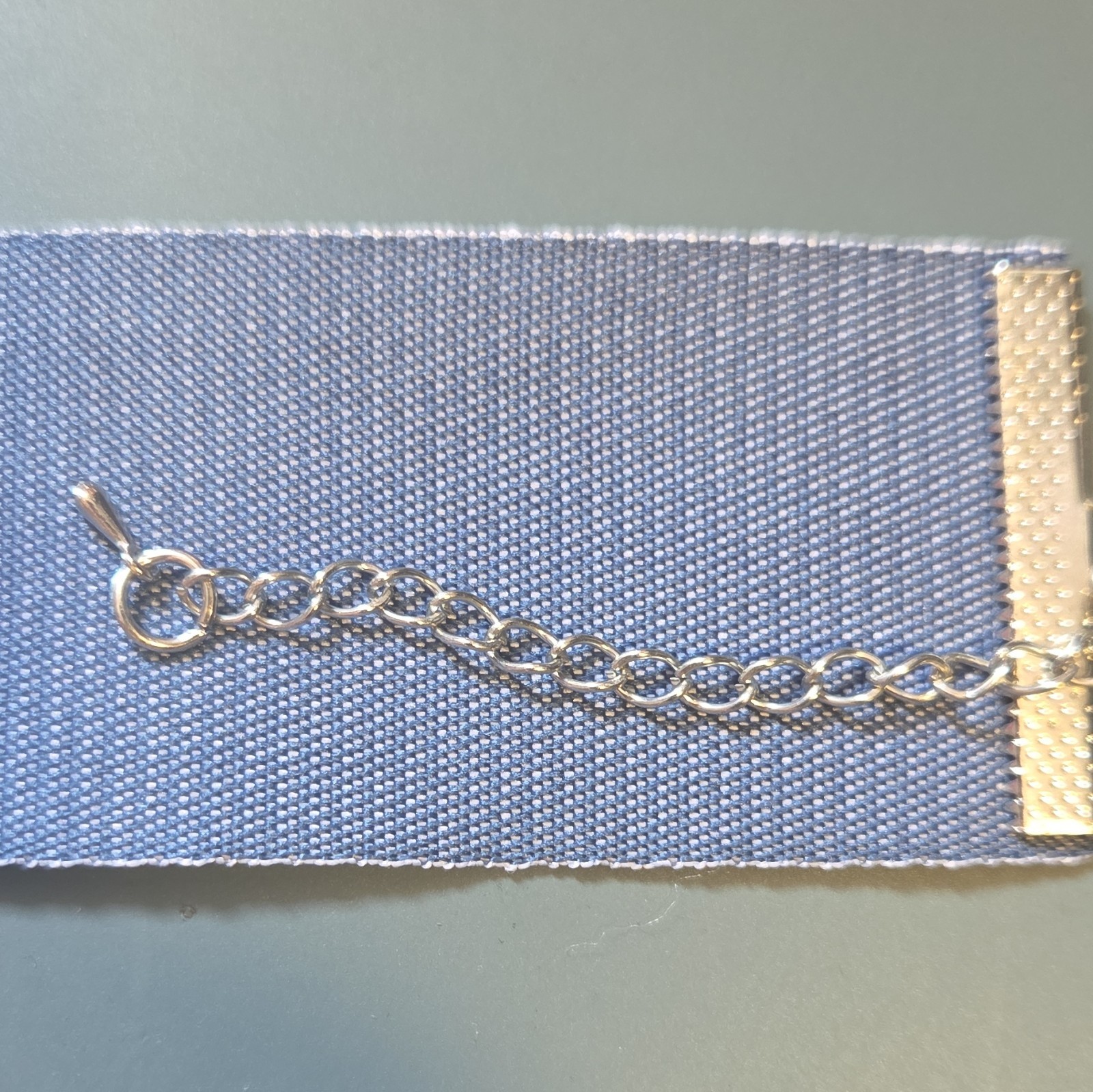 4 x Blue denim choker , silver Cable Chain, Adjustable Lobster Clasp