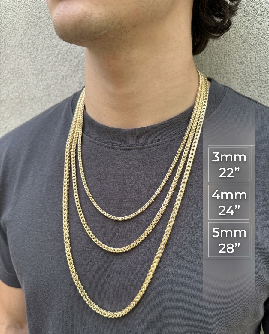 Men’s Real 14k Gold Plated Solid 925 Sterling Silver Franco Chain Necklace
