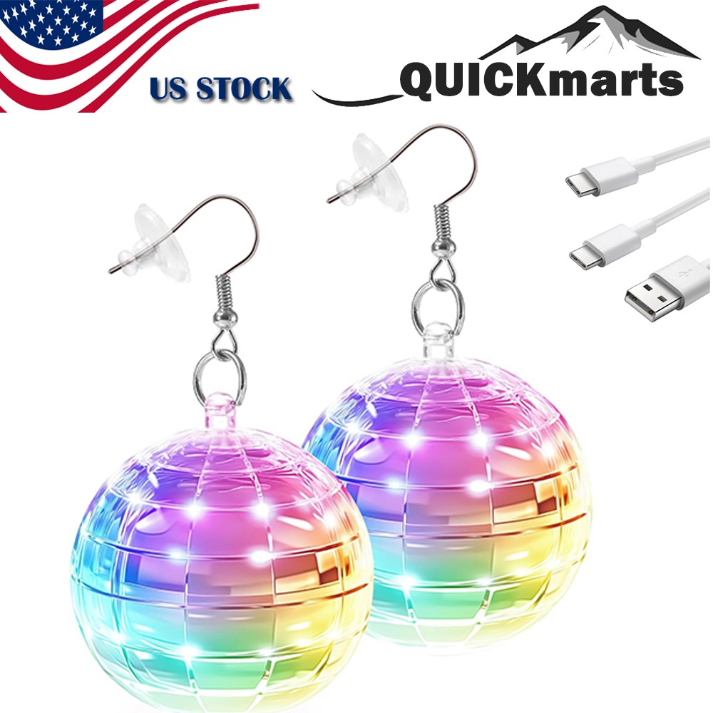 Light Up Disco Ball Earrings Rechargeable Women LED Party Jewelry 16 Light Mode