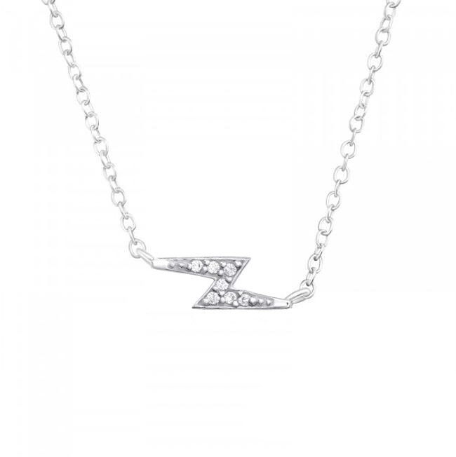 Thunderbolt Necklace 925 Sterling Silver Cubic Zirconia Pendant 18″/ 45cm Chain