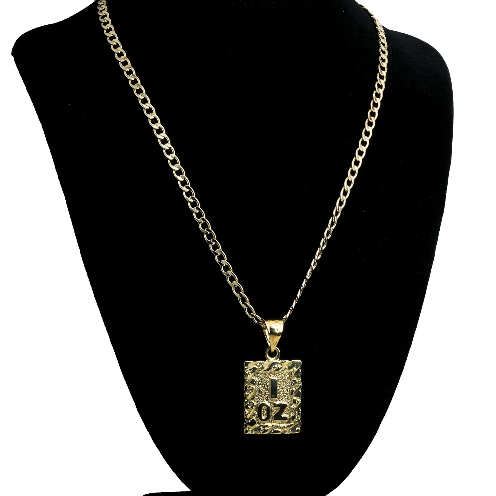 1 OZ Nugget Cut Charm Pendant 14k Gold Plated Brass 5mm 20″ Cuban Choker Chain