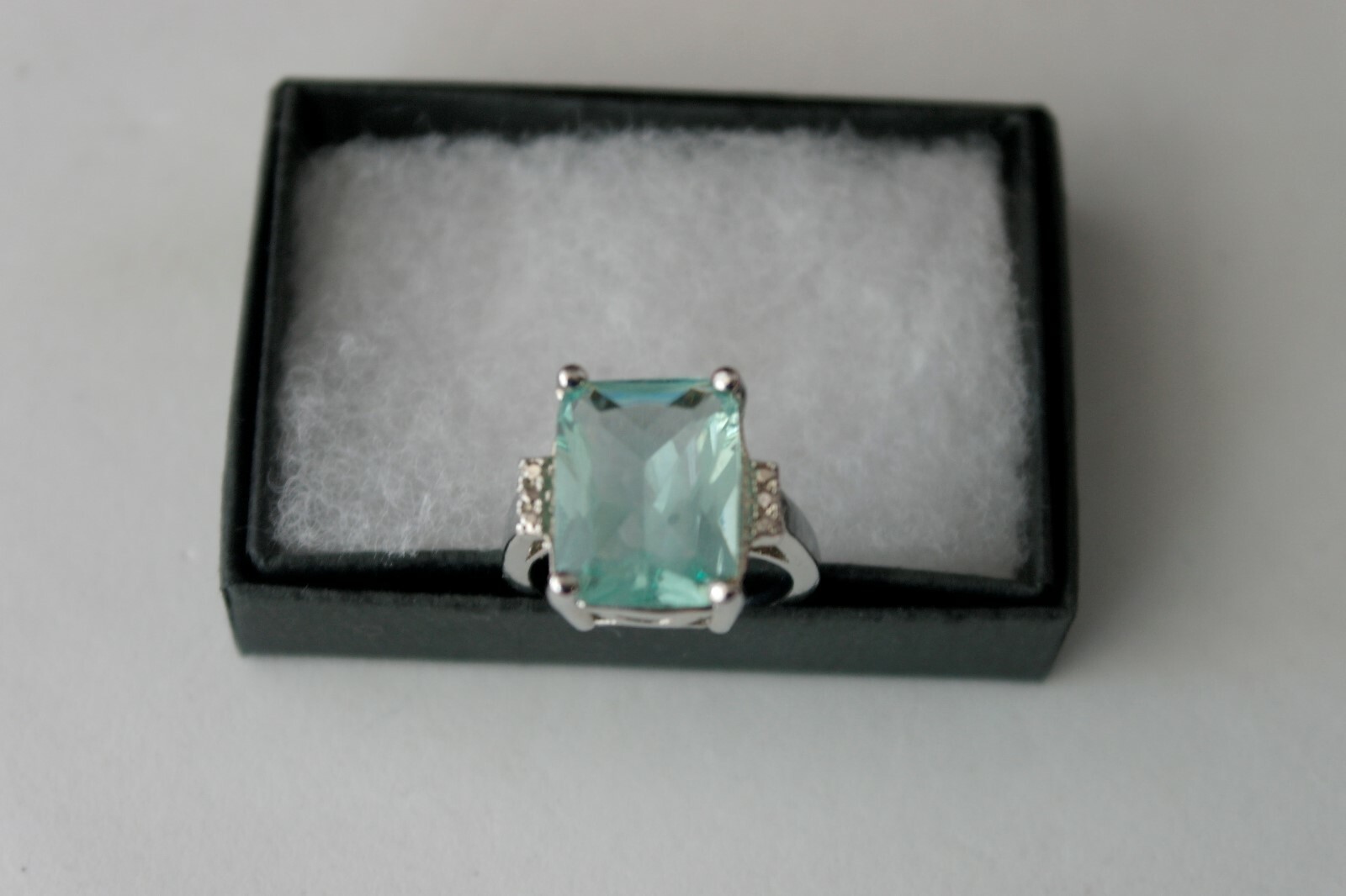 Beautiful 925 Filled Silver Ring With Aquamarine & Cz. 4 Gr.1.7X1.5 Cm. In Box