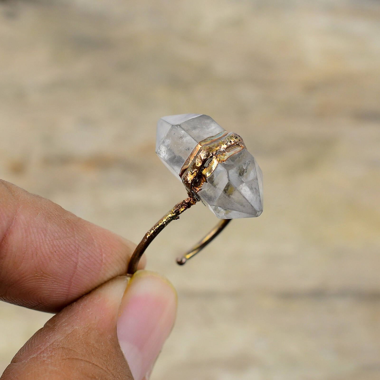 Herkimer Diamond Electroformed Promise Adjustable Ring Size Adjustable Copper