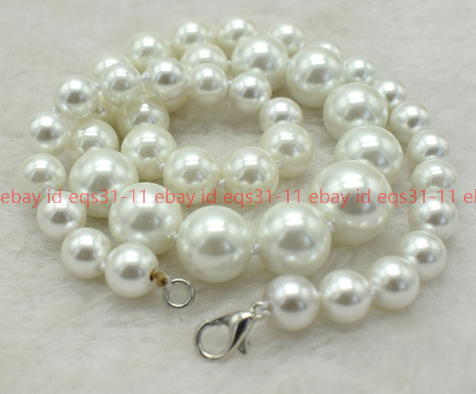 Exquisite 8-16mm Genuine White Shell Pearl Round Beads Tower Necklace 18”