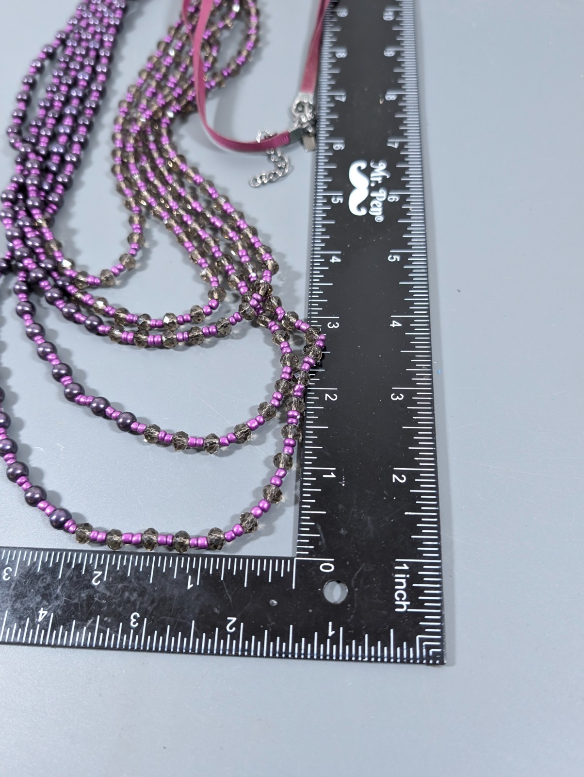 Lane Bryant Purple Faux Pearl Bead Layered Ribbon Necklace 35 in