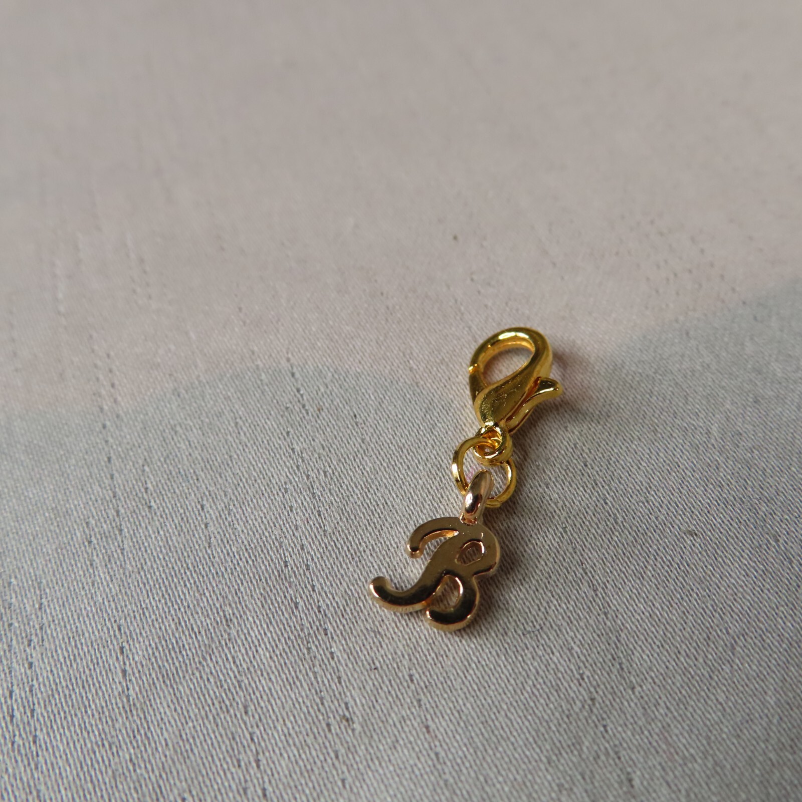 Initial CURSIVE LETTER B Charm Zipper Pull Keychain Add On Clip Gold Tone